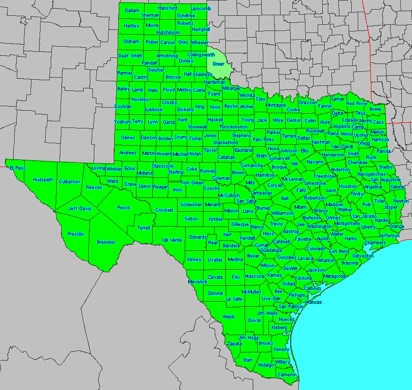 Map of Texas Genealogical County Links Map of Texas Genealogical County Links
